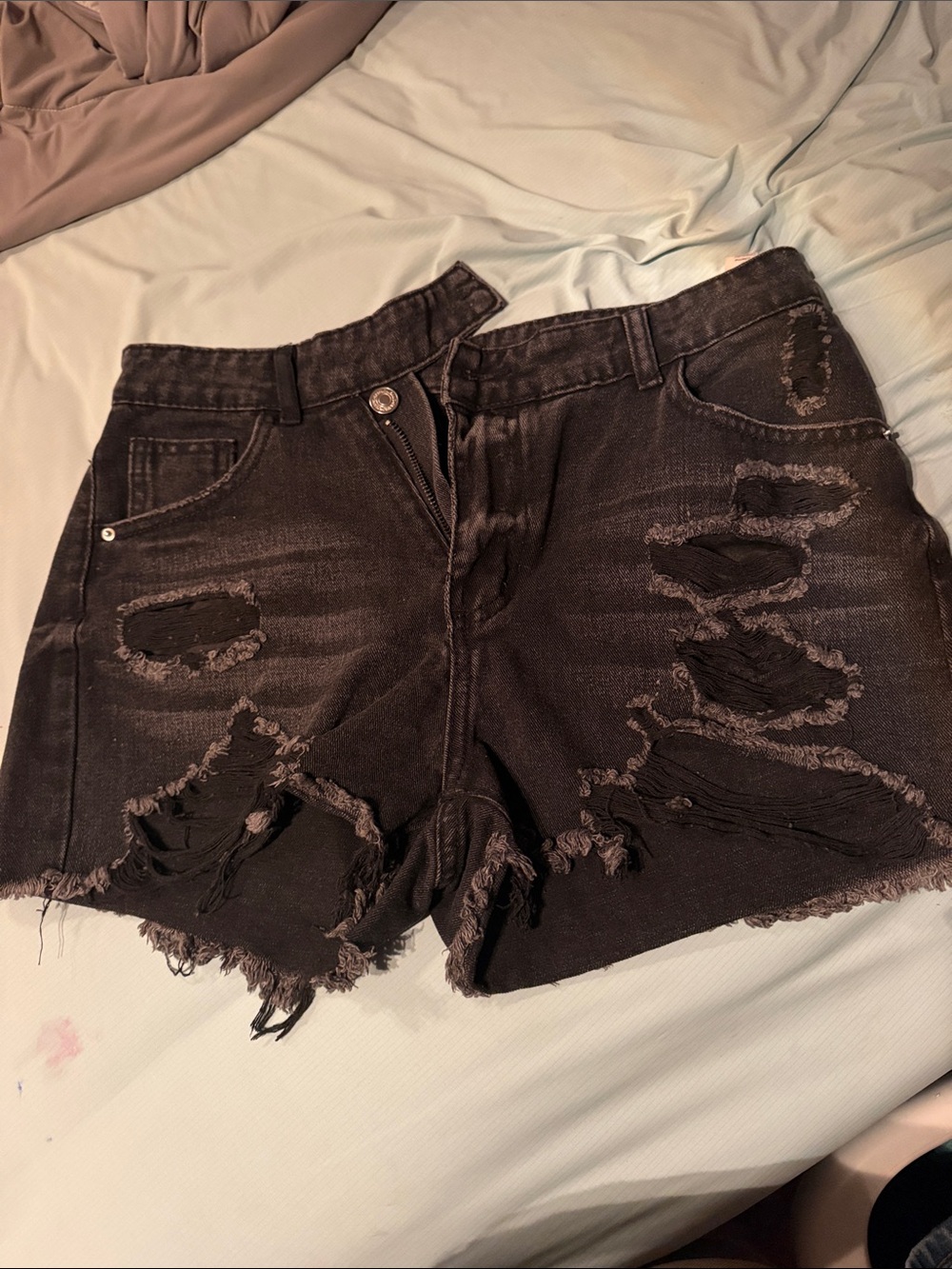 SHEIN Black Distressed High-Waist Denim Shorts